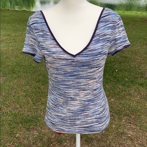 🔥CalvinKleinJeans Double V-neck Tee Blue Tan SzS